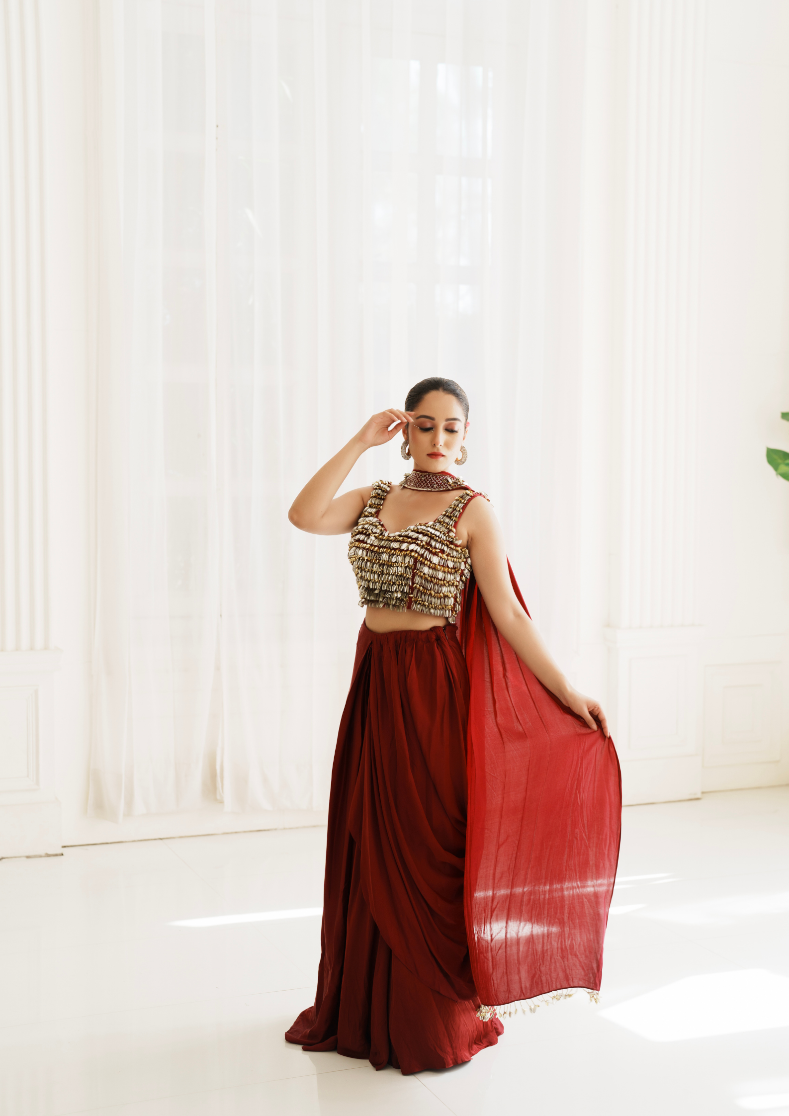 RASPBERRY SATIN DRAPE SAREE