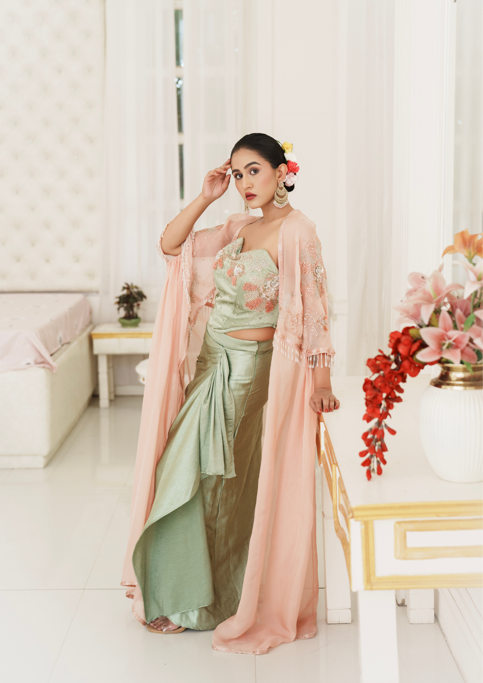 MEHER SATIN CAPE SET